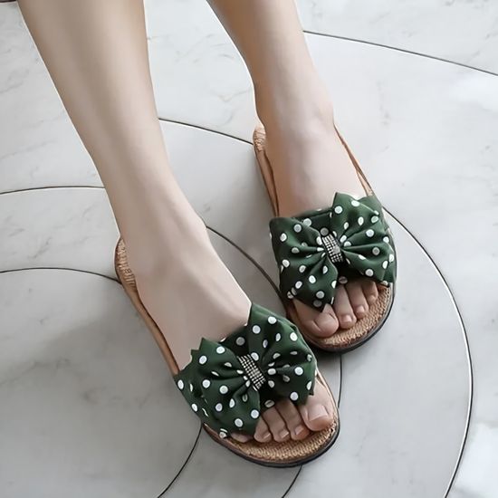 빅 도트 리본의 중앙 잔 도트 포인트 뮬 슬리퍼