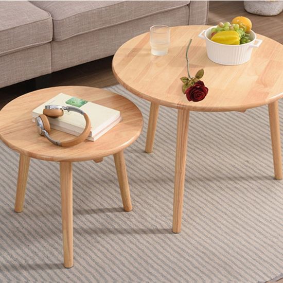 거실 원형 미니 테이블 세트 (네츄럴)