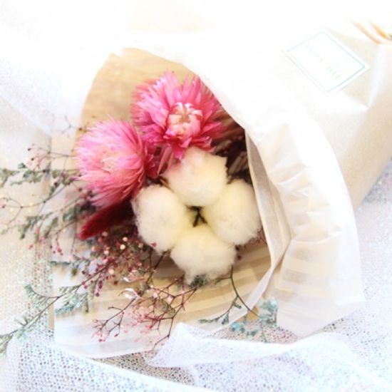 [더봄/프리저브드플라워]목화와 실버데이지 미니꽃다발