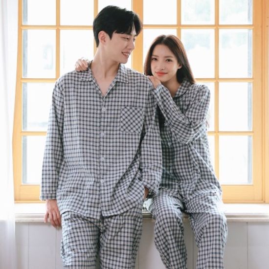 순면100% 기모 베이직 체크 커플 잠옷 파자마