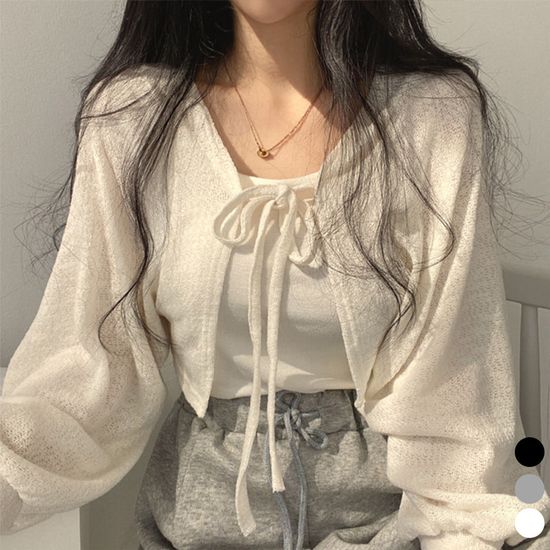 스트링 크롭 볼레로 가디건 간절기 여성 카디건