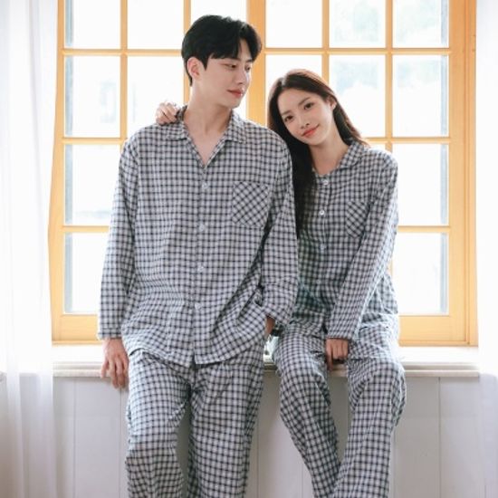순면100% 기모 베이직 체크 커플 잠옷 파자마
