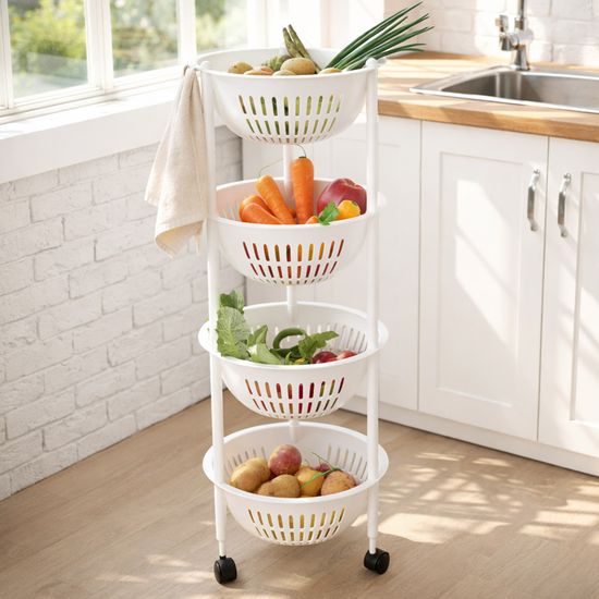 코지 바스켓 주방 4단 선반 트롤리 적층 바구니 