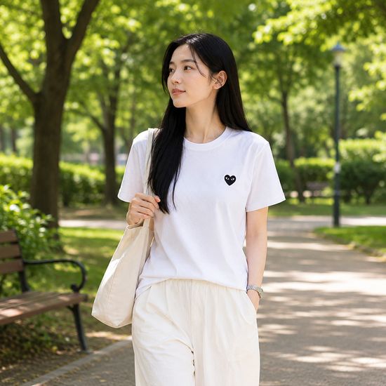 꼼데가르송 블랙와펜 라운드 반팔티셔츠