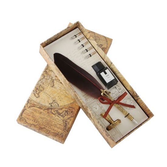 4종 구스 깃털펜 잉크 만년필 세트(다크브라운)