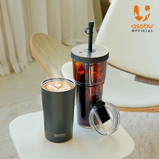 아소부 빨대텀블러 앤 컵 2IN1 마리나 845ml 블랙