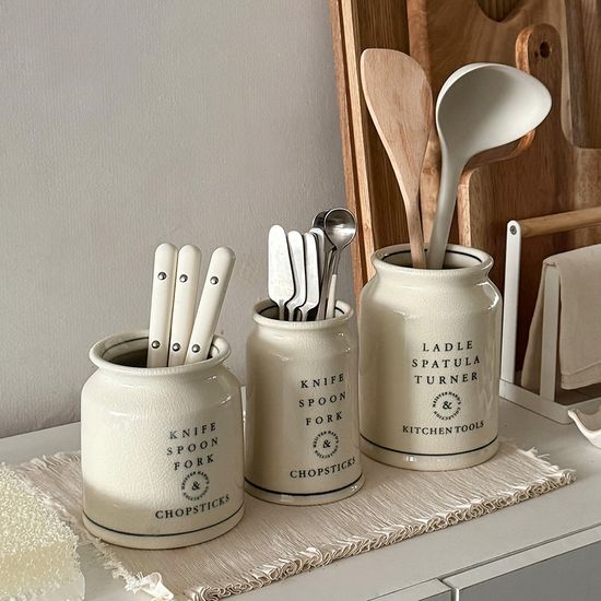 마메종 앤틱 크랙 도자기 수저통 L 1p