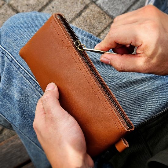 [무료각인] 천연가죽 지퍼 필통 수제 펜슬케이스