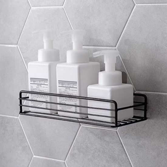 욕실선반 무타공 세면대 접착식 일자선반 블랙 P422