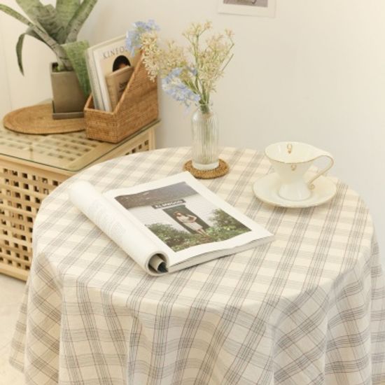 멜란 타탄 체크 식탁보-베이지