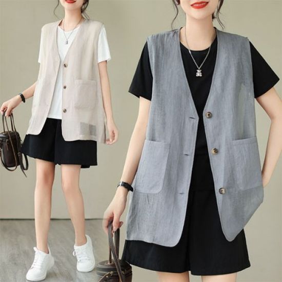 망사 매쉬 마블 버튼 썸머 조끼 여름 베스트 봄 여름 