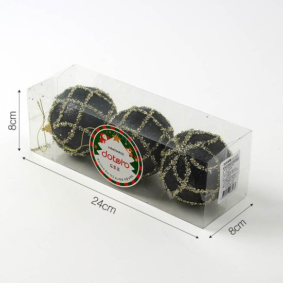 [도토로]블랙시크 글리터 장식볼 3p(8cm) (다이아체크