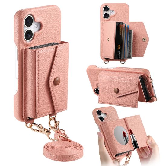 아이폰 17 16 15 미러 카드 지갑 목걸이 가죽 케이스