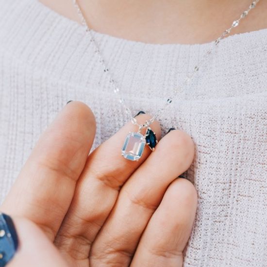 실버 스퀘어 마퀴즈컷 크리스탈 목걸이