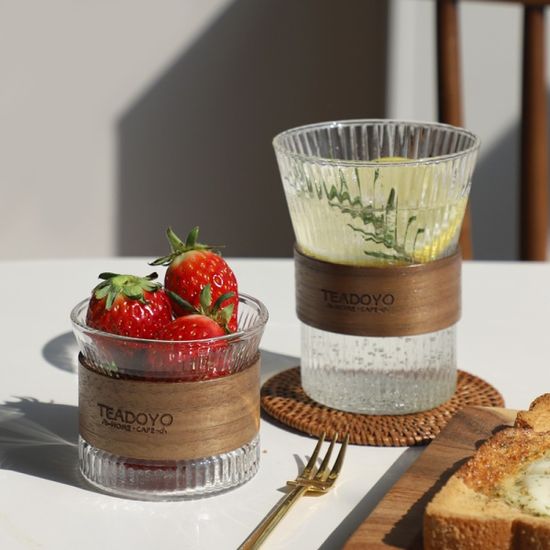 우드홀더 스트라이프 유리컵 175ml