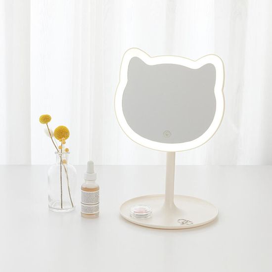 아트박스 고양이 LED 탁상거울 아이보리