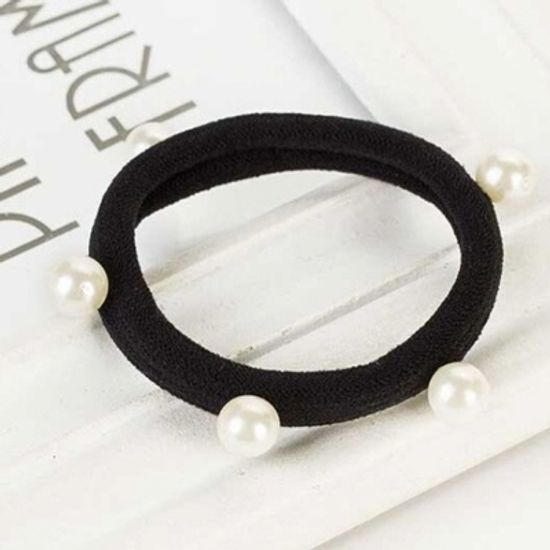 알알이 포인트 진주 블랙 고무줄 헤어끈