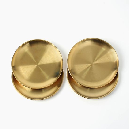 홈인쿡 플랫원형 스텐 접시 4p세트 20cm 골드 그릇