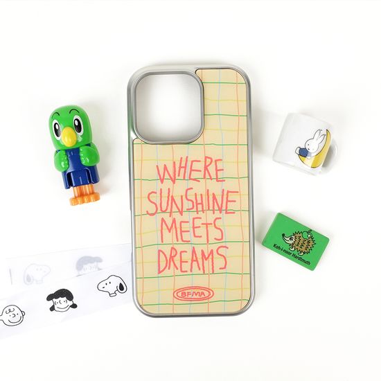 선샤인 옐로우 체크 실버 글라스 폰케이스