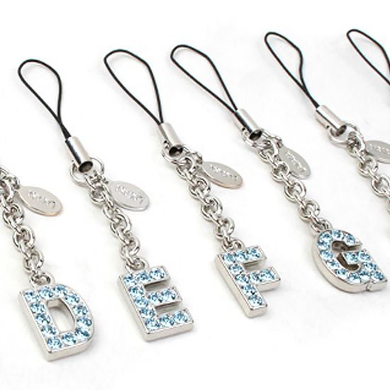 LACASA 스와로브스키 이니셜 핸드폰줄 아쿠아마린