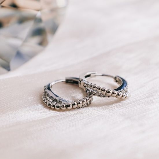 실버 볼 큐빅 꼬임 원터치 링 귀걸이