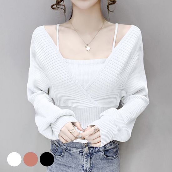 랩스타일 스퀘어 나시 일체형 퍼프 소매 긴팔티