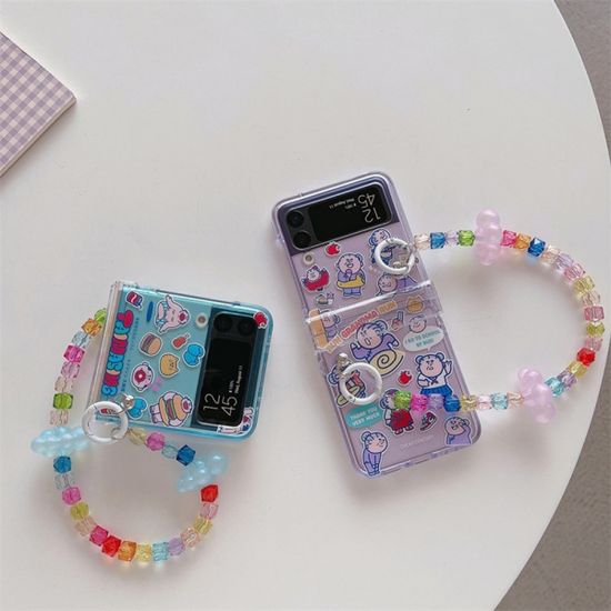 갤럭시Z플립 4 3 캐릭터 투명 힌지보호 스트랩 케이스