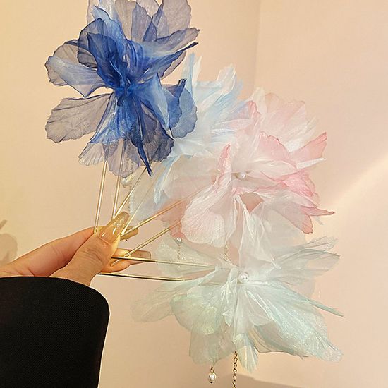 쉬폰 플라워 꽃 웨딩 돌잔치 한복 혼주 뒤꽃이 비녀