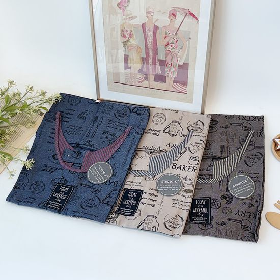 원더풀데이 커피 빵 일러스트 원피스형 앞치마 3color