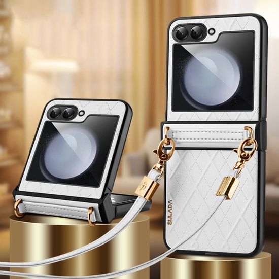 갤럭시 z플립 3 4 5 마름모 가죽 롱 스트랩 케이스