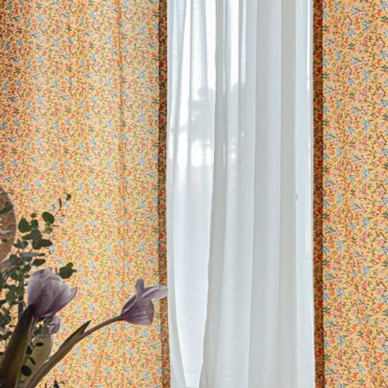 마리 플라워 린넨 커튼-옐로우