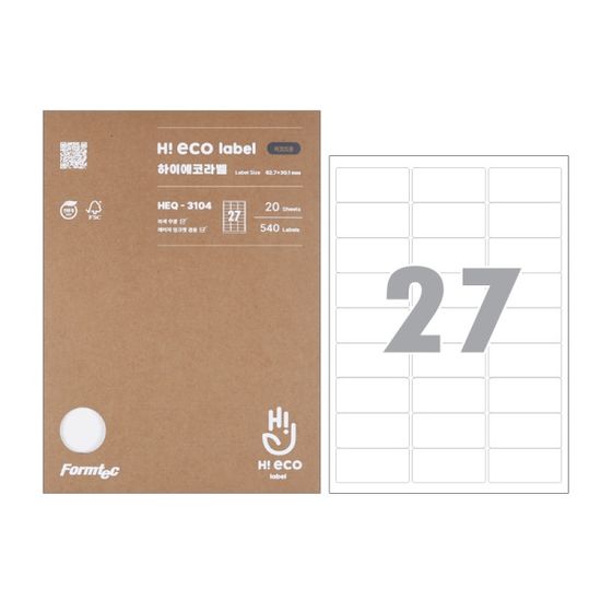 폼텍 친환경 라벨 하이에코 바코드용 27칸 3104