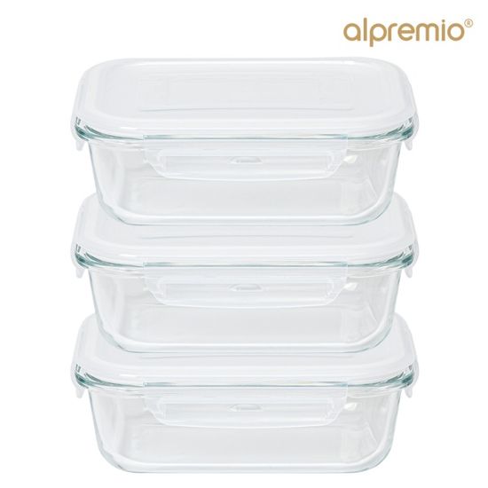 [알프레미오] 강화 유리 밀폐용기 직사각 3종세트