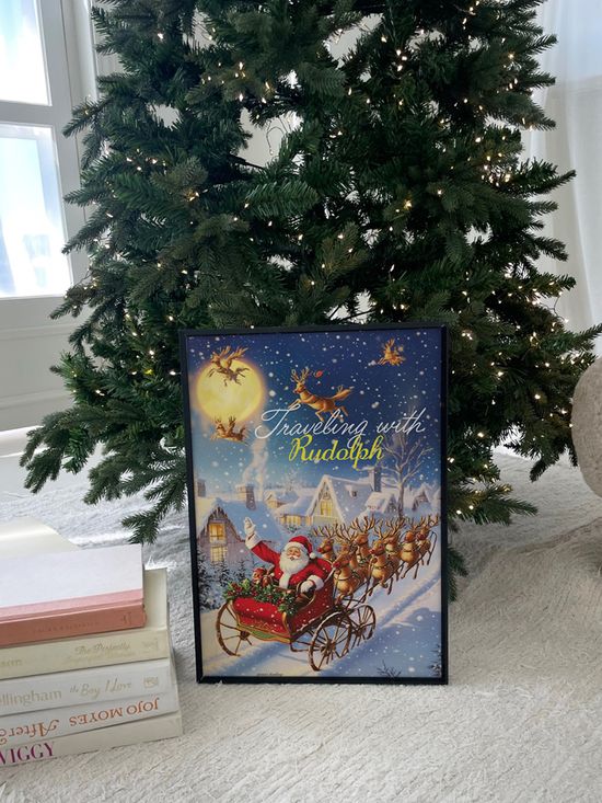 크리스마스 루돌프와 산타 일러스트 포스터