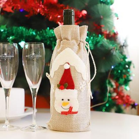 크리스마스 린넨 와인병 주머니 (눈사람)
