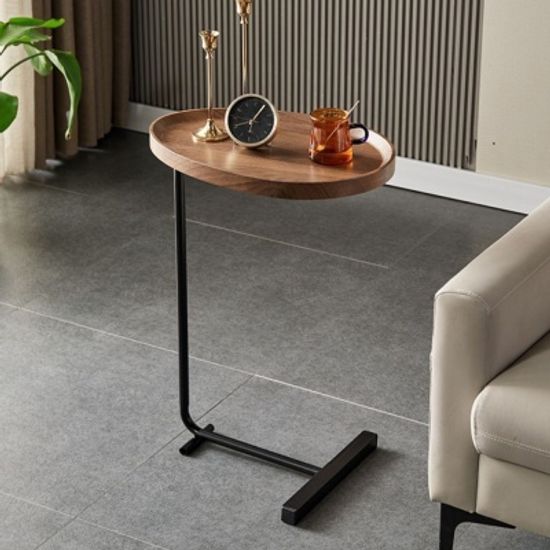 타원형 블랙 스틸 사이드 테이블 (다크우드)