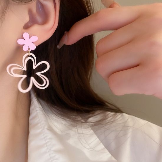 키치 팝 아트 빅 플라워 드롭 실버 925 은침 귀걸이