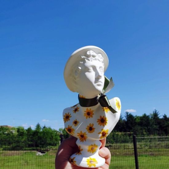 그림아트해바라기 소형 미니 석고상화분 20cm+리본2개