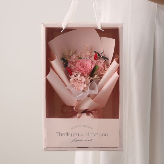 [졸업선물] LED 프리저브드 장미 꽃다발 + 핸들박스