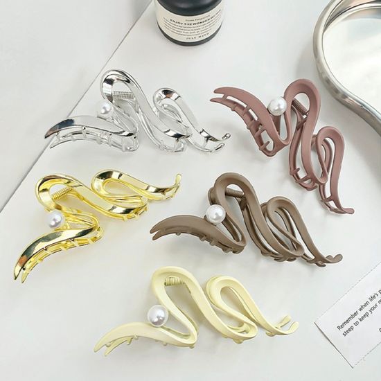 빅사이즈 진주 포인트 웨이브 헤어 집게핀 머리핀 삔