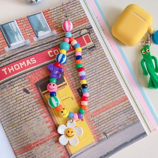 비비드 스마일 플라워 비즈 폰 스트랩(2종)