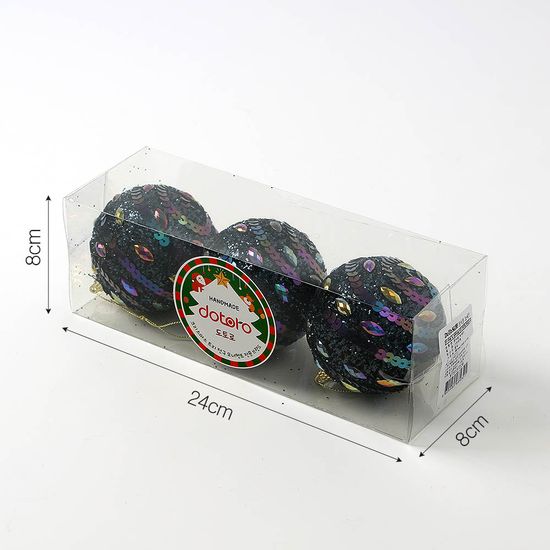 [도토로]다크블루 장식볼 3p(8cm) (큐빅&스팽글)