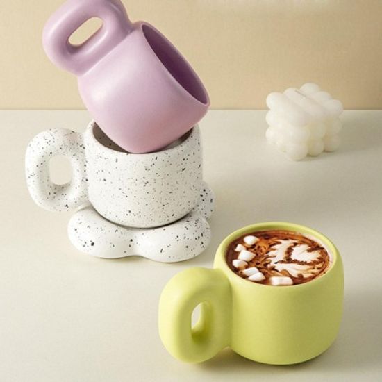 다기 찻잔 뚱카롱 머그컵+구름 플레이트세트 500ml