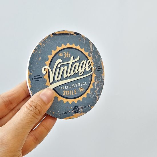 빈티지 팩토리 우드 원형 코스터 4p set