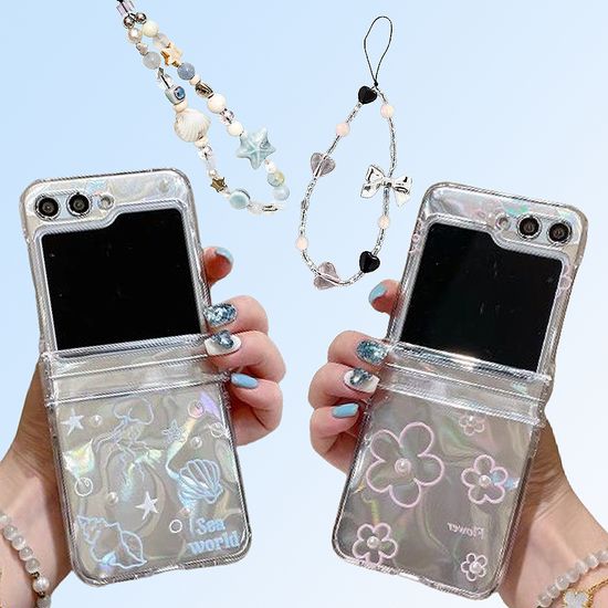 갤럭시 z플립 6 5 4 3 진주 꽃 바다 투명 힌지 케이스