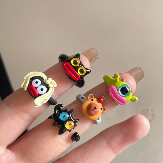 큐트 카피바라 개구리 냥이 캐릭터 반지 학생 우정 링