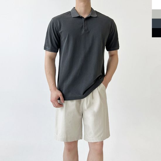 ACC SS1013M 남자 베이직 반밴딩 코튼 치노 핀턱 반바