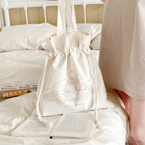 하얀 고양이 마요 조리개 에코백