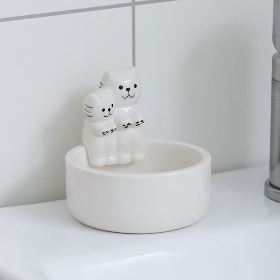 불쬐는 고양이 두마리 도자기 티라이트 캔들홀더