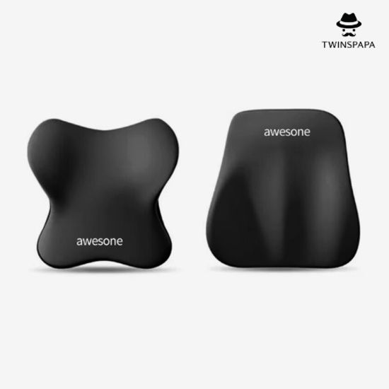 차량용 메모리폼 목 허리 쿠션 2종세트 블랙 P0000UAB